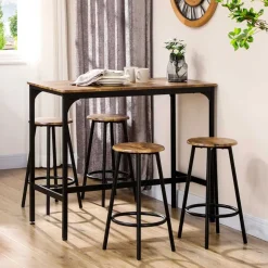 Conjunto de comedor Alcalá Homcom 1 mesa + 4 taburetes roble/negro