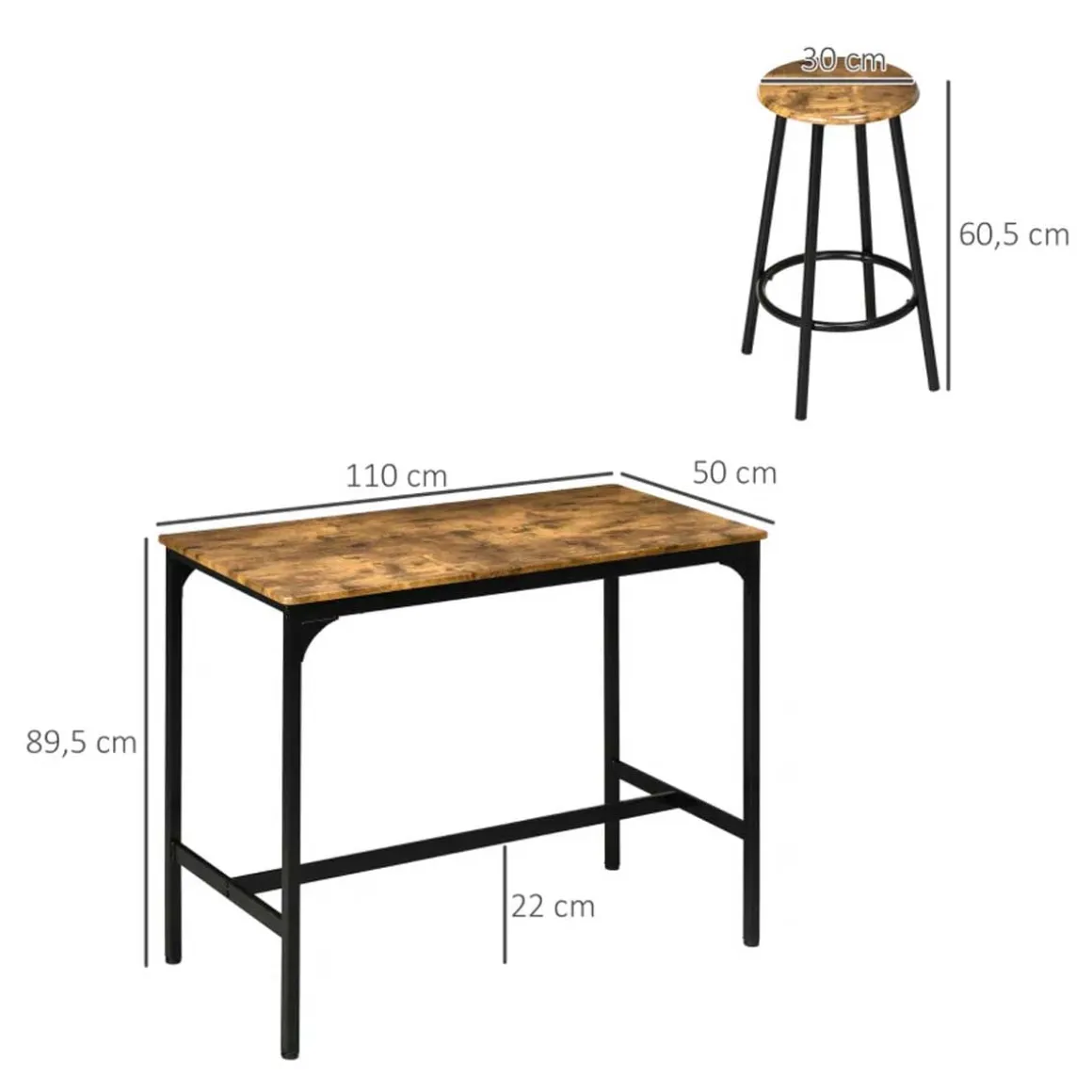 Conjunto de comedor Alcalá Homcom 1 mesa + 4 taburetes roble/negro