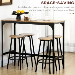Conjunto de comedor Alcalá Homcom 1 mesa + 4 taburetes roble/negro