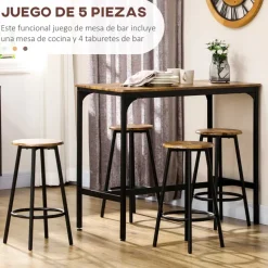 Conjunto de comedor Alcalá Homcom 1 mesa + 4 taburetes roble/negro