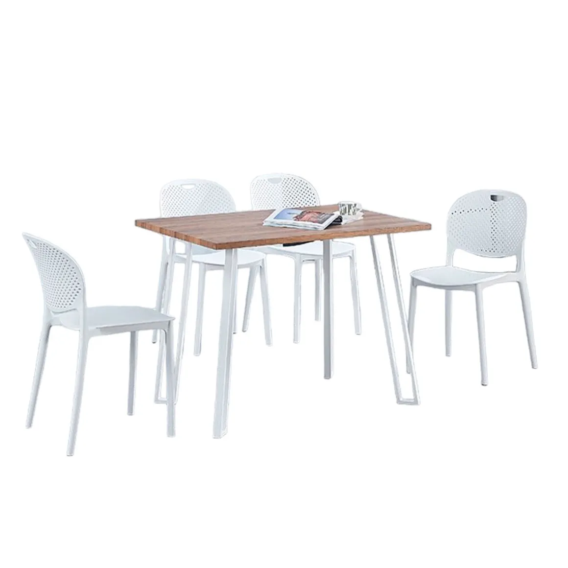 Conjunto de comedor Jansen 1 mesa + 5 sillas madera/blanco