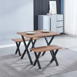 Conjunto de comedor Videl 1 mesa + 2 taburetes roble/negro