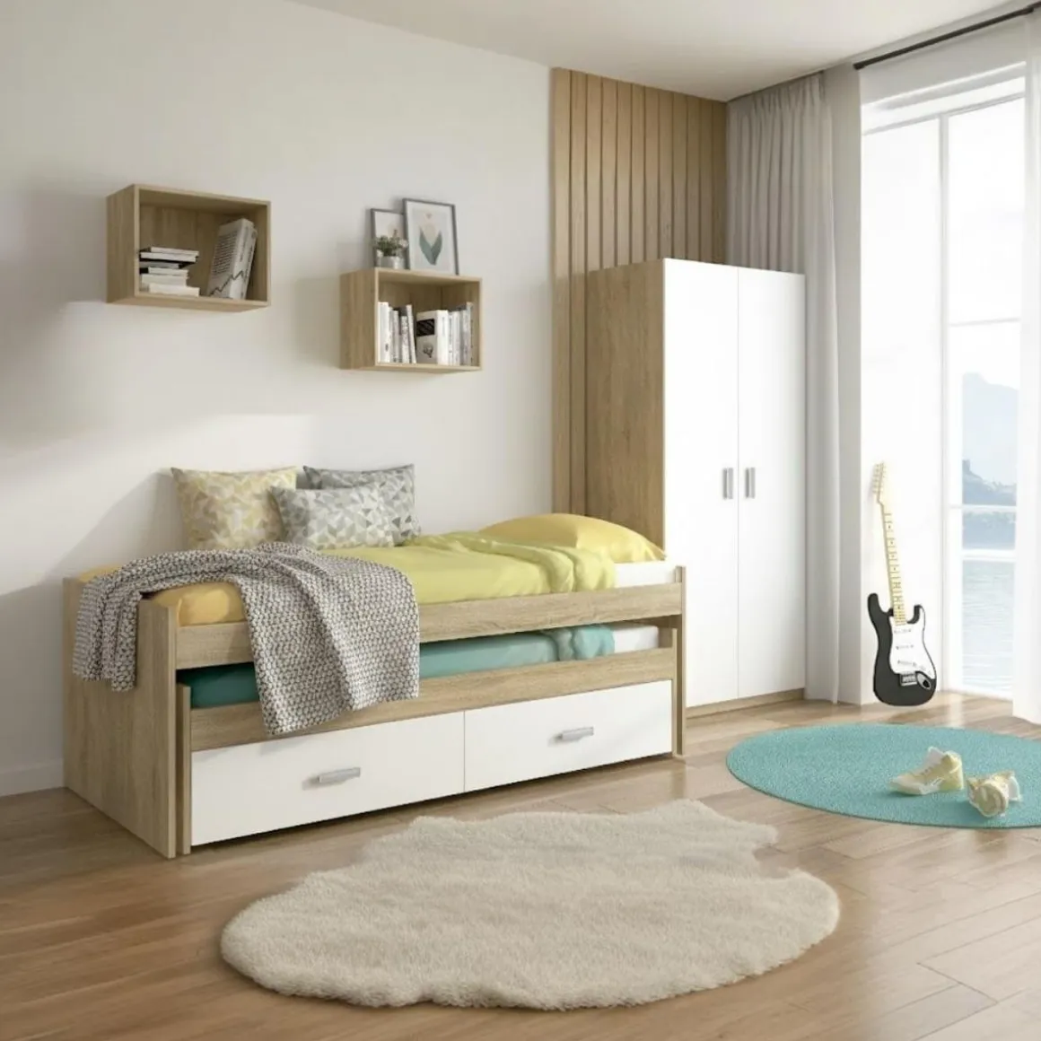 Conjunto de dormitorio Champion 4 piezas cambria/blanco