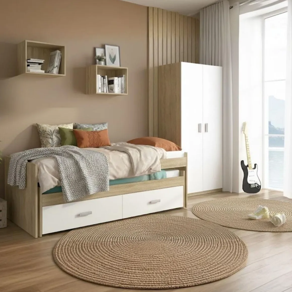 Conjunto de dormitorio Champion 4 piezas cambria/blanco