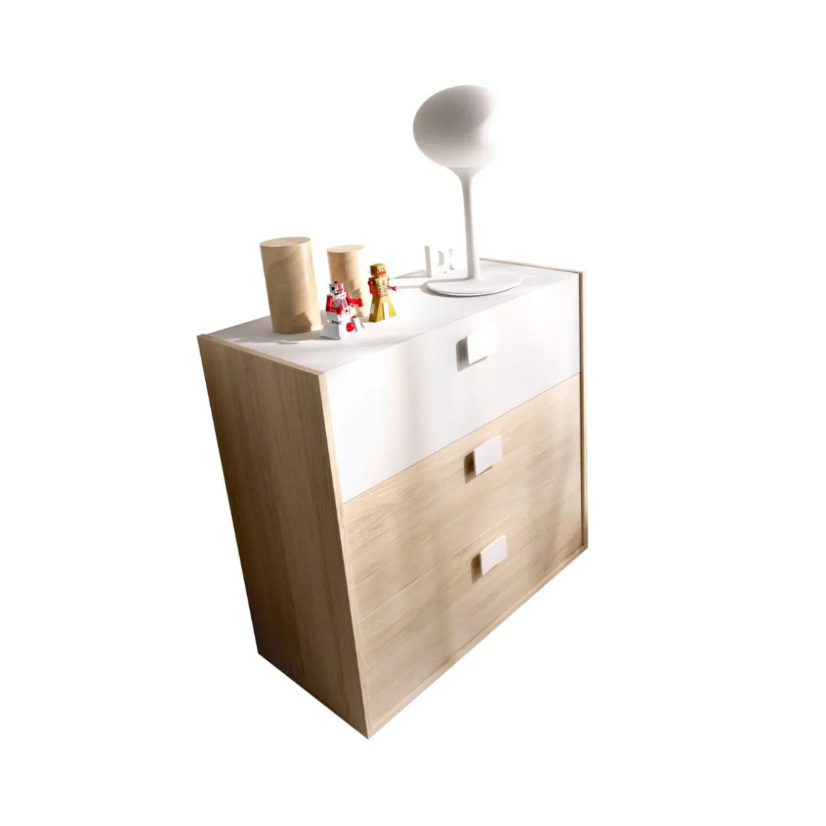 Conjunto de dormitorio Dina Pack 3 cama + cómoda + mesita blanco/natural