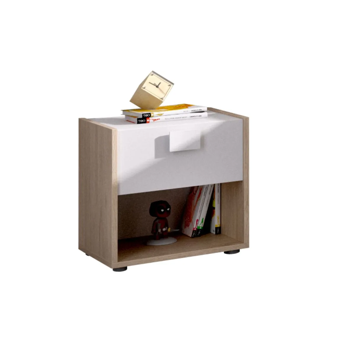 Conjunto de dormitorio Dina Pack 3 cama + cómoda + mesita blanco/natural