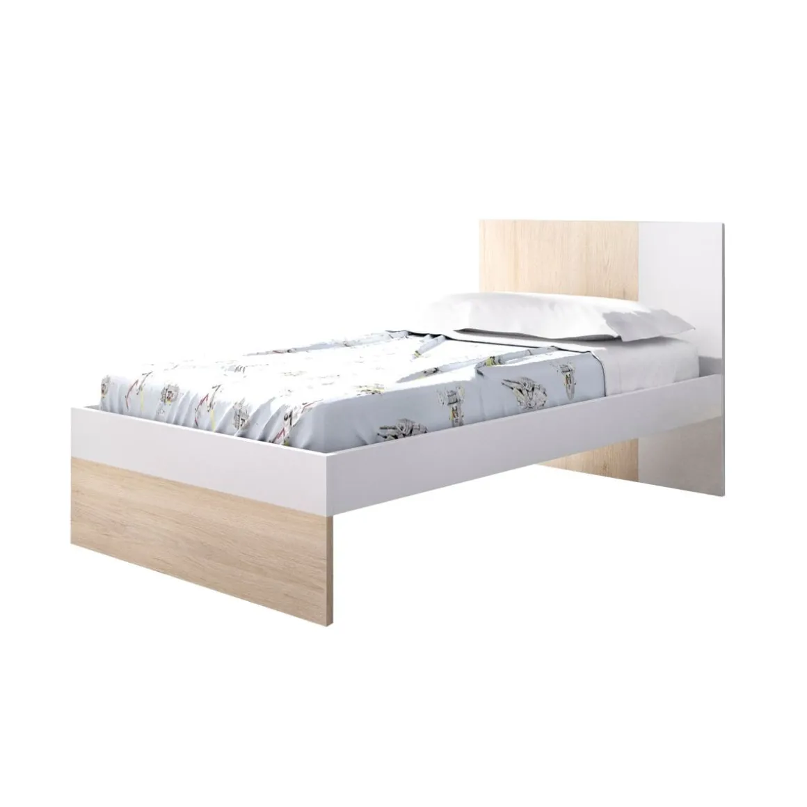 Conjunto de dormitorio Dina Pack 3 cama + cómoda + mesita blanco/natural