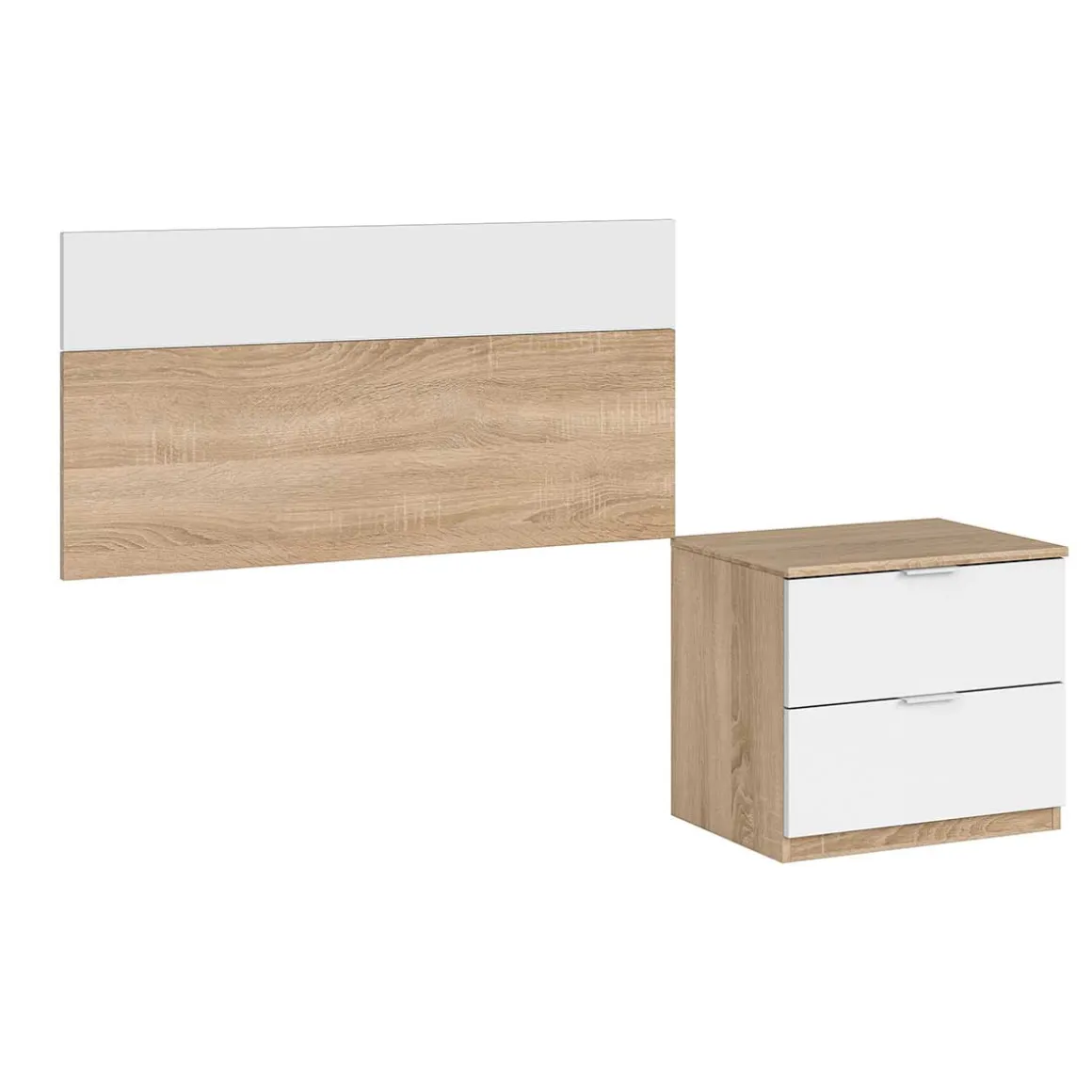 Conjunto de dormitorio Luca cabezal + 1 mesita de noche natural/blanco artik