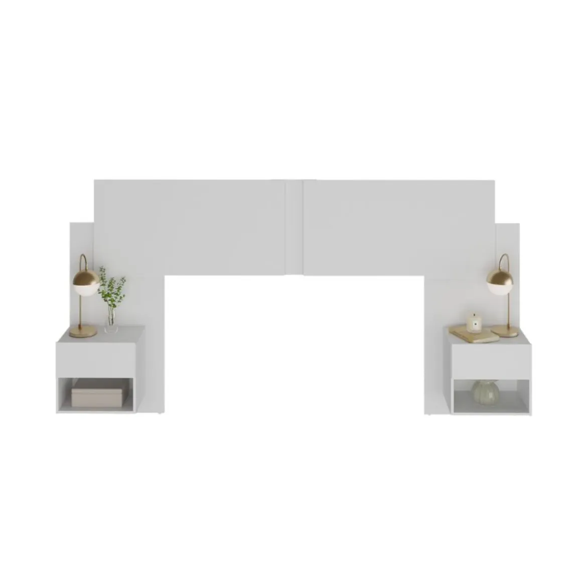 Conjunto de dormitorio Mónica cabecero + 2 mesitas de noche blanco