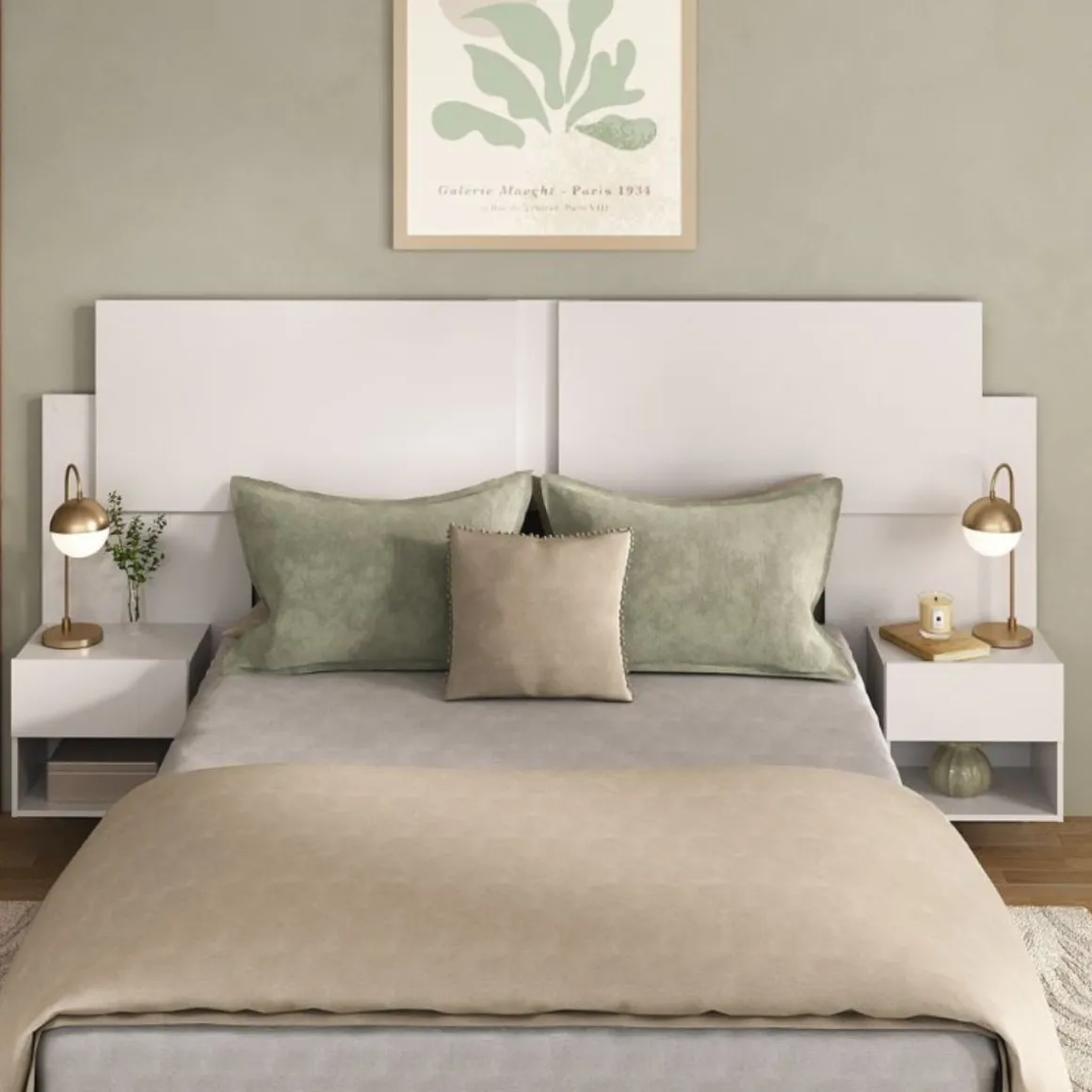Conjunto de dormitorio Mónica cabecero + 2 mesitas de noche blanco