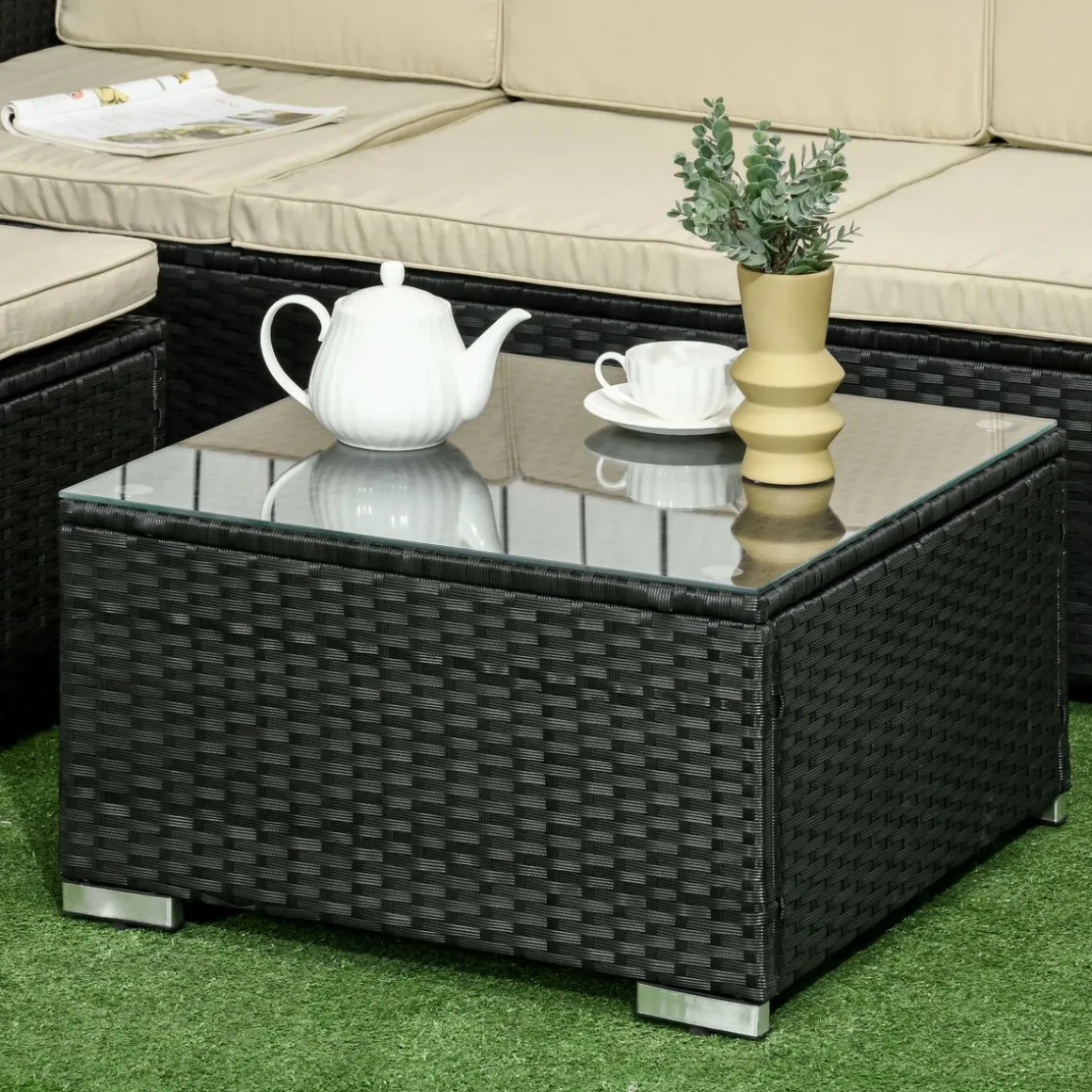 Conjunto de jardin Outsunny 3 piezas ratán negro