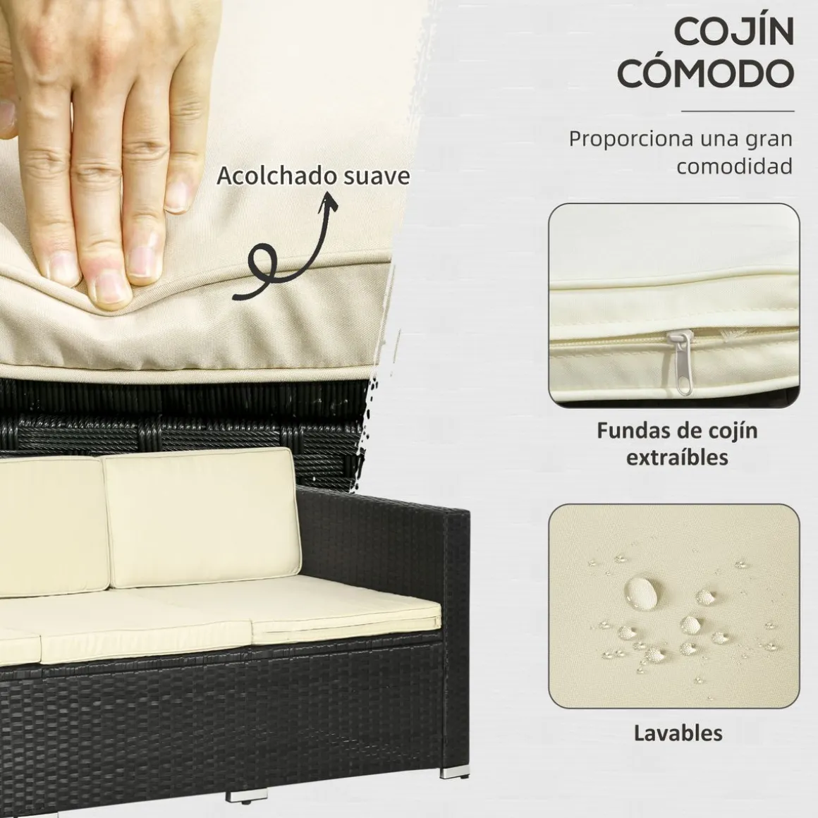 Conjunto de jardin Outsunny 3 piezas ratán negro