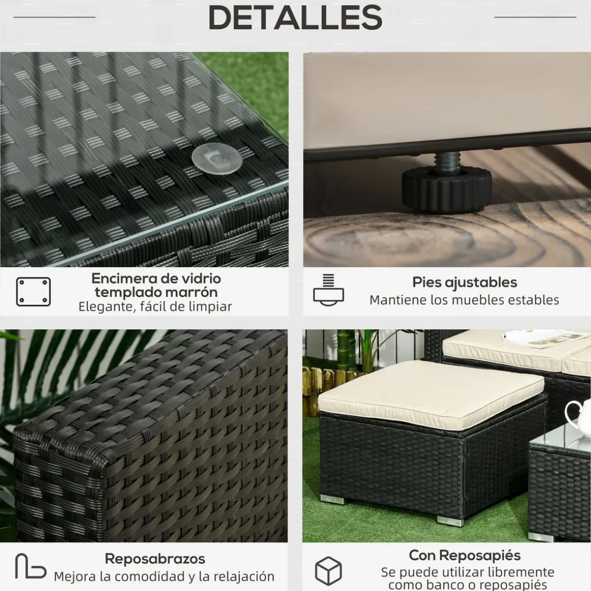Conjunto de jardin Outsunny 3 piezas ratán negro