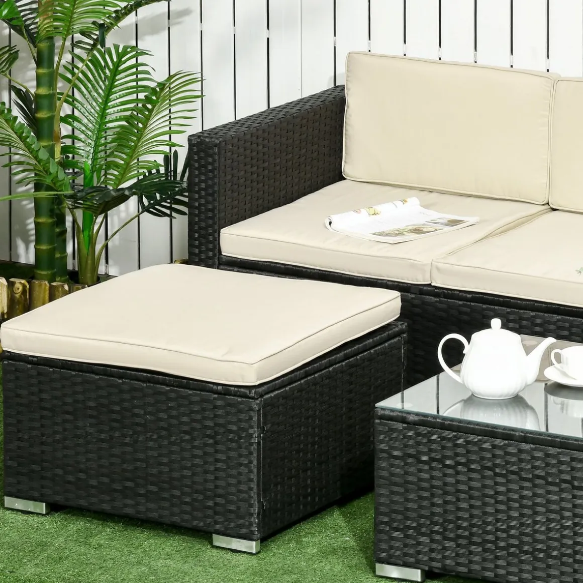 Conjunto de jardin Outsunny 3 piezas ratán negro