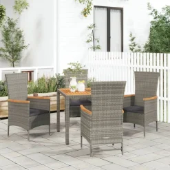 Conjunto de jardín 4 sillas + mesa con cojines gris