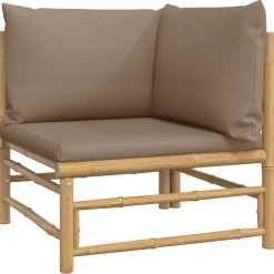 Conjunto de jardín 2 sofás + 1 mesa + 1 reposapiés bambú