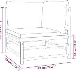 Conjunto de jardín 2 sofás + 1 mesa + 1 reposapiés bambú