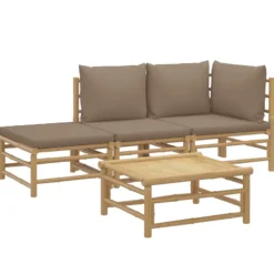 Conjunto de jardín 2 sofás + 1 mesa + 1 reposapiés bambú