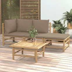Conjunto de jardín 2 sofás + 1 mesa + 1 reposapiés bambú