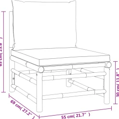 Conjunto de jardín 2 sofás + 1 mesa + 1 reposapiés bambú