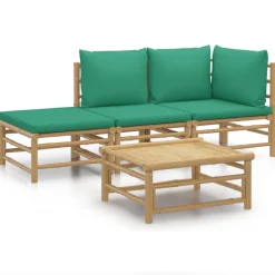 Conjunto de jardín 2 sofás + 1 mesa + 1 reposapiés bambú