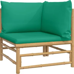 Conjunto de jardín 2 sofás + 1 mesa + 1 reposapiés bambú