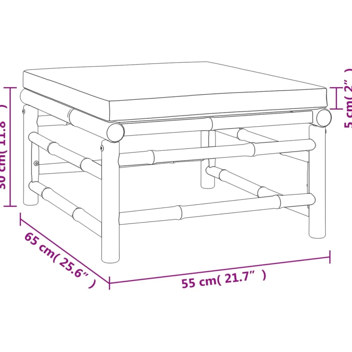 Conjunto de jardín 2 sofás + 1 mesa + 1 reposapiés bambú