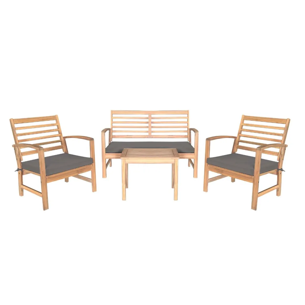 Conjunto de jardín Acacia sofá + 2 sillas + mesa natural/gris
