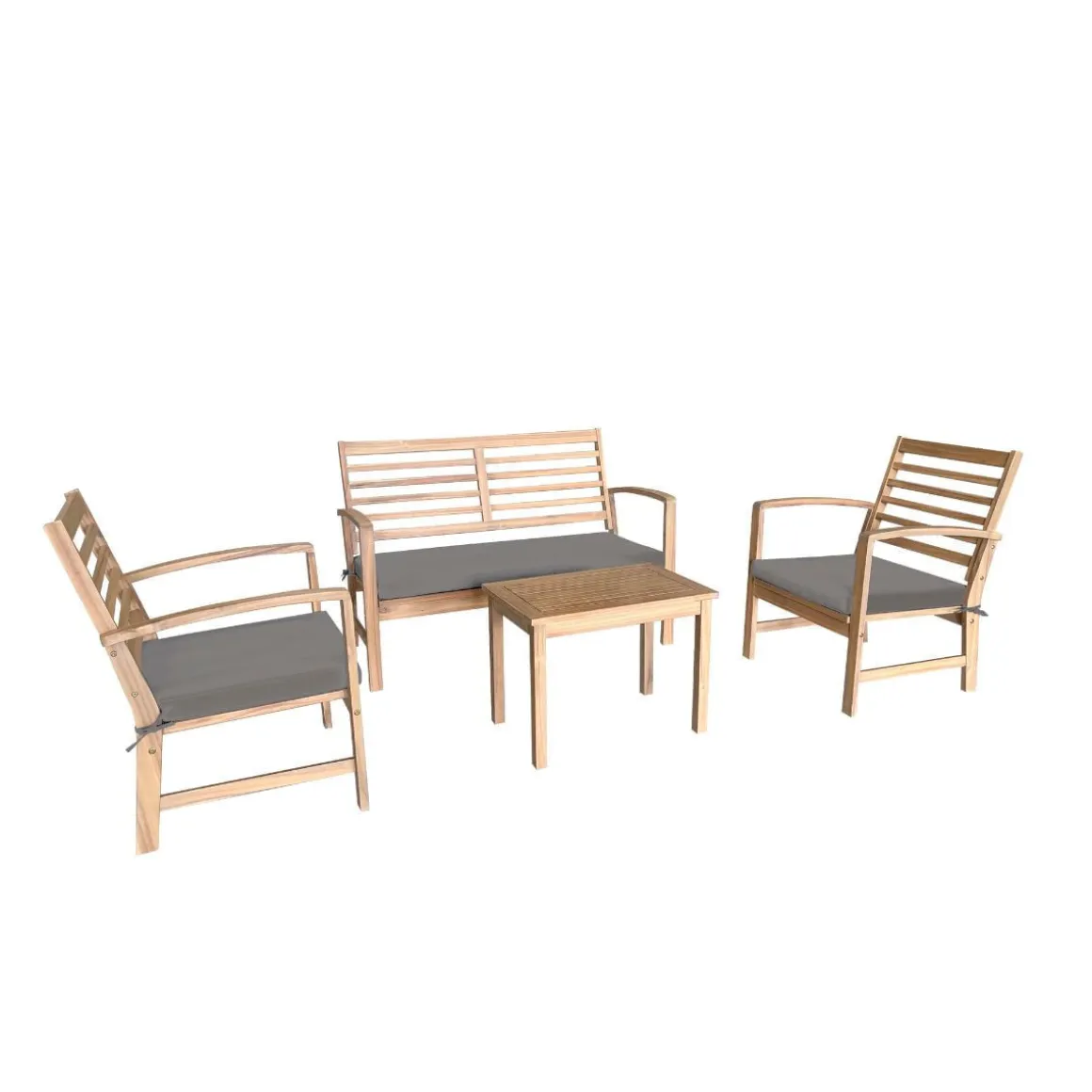 Conjunto de jardín Acacia sofá + 2 sillas + mesa natural/gris