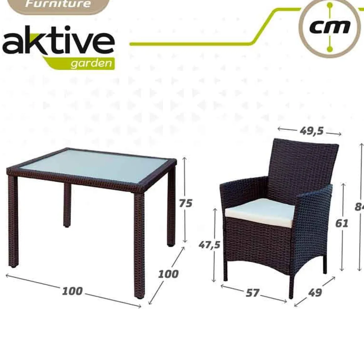Conjunto de jardín Aktive Garden 4 sillones+mesa cuadrada con cojines ratán sintético negro
