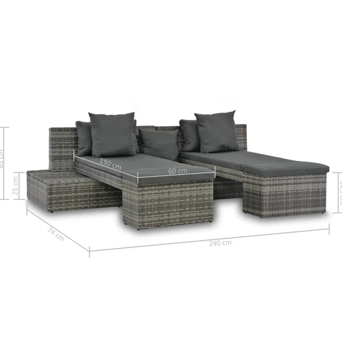 Conjunto de jardín Batford 2 sofás + 2 tumbonas gris 65x240x74 cm