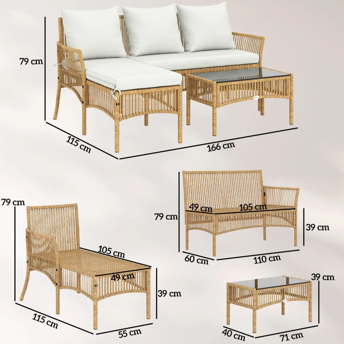 Conjunto de jardín Belt Outsunny diseño modular 3 piezas