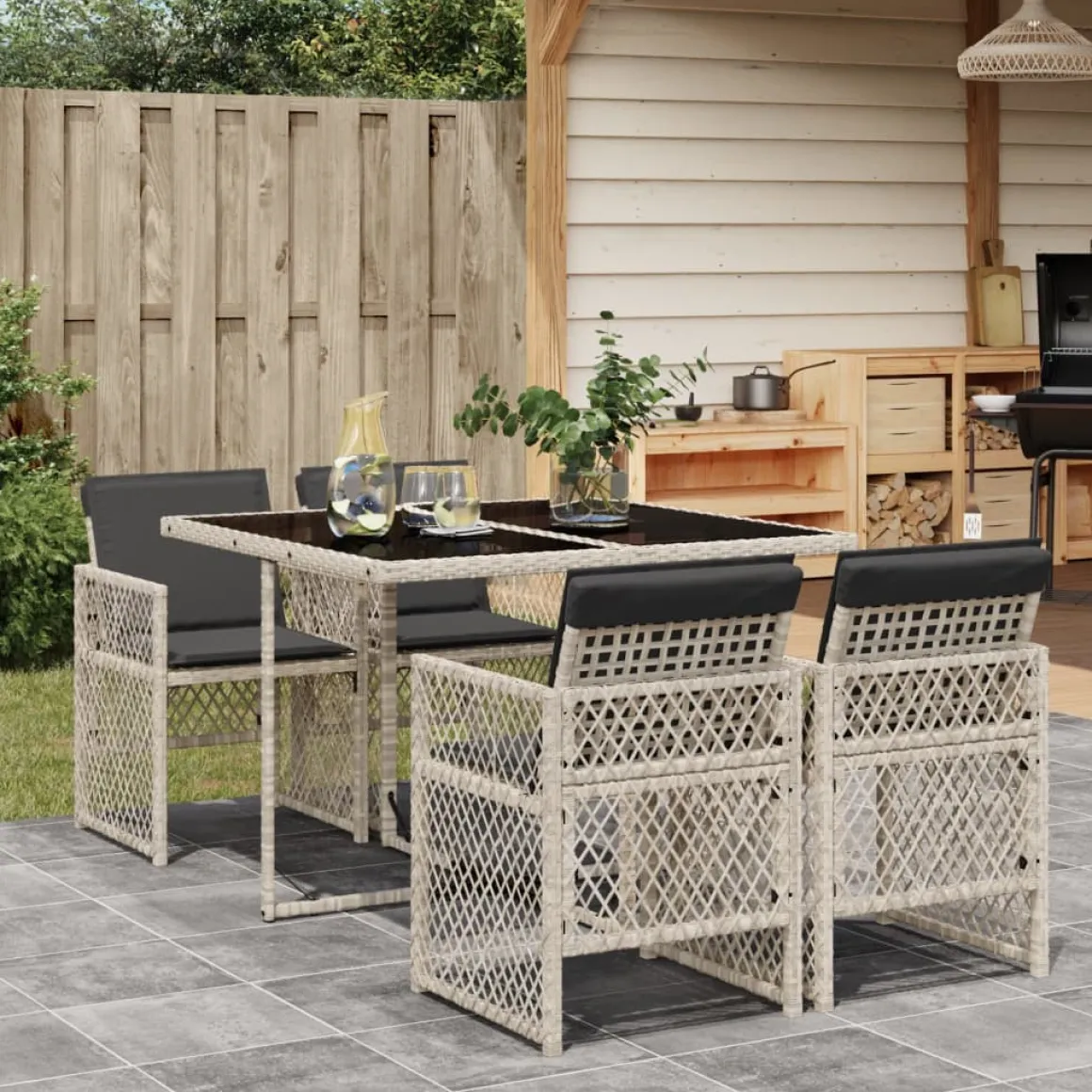 Conjunto de jardín Bombay mesa + 4 sillones + cojines