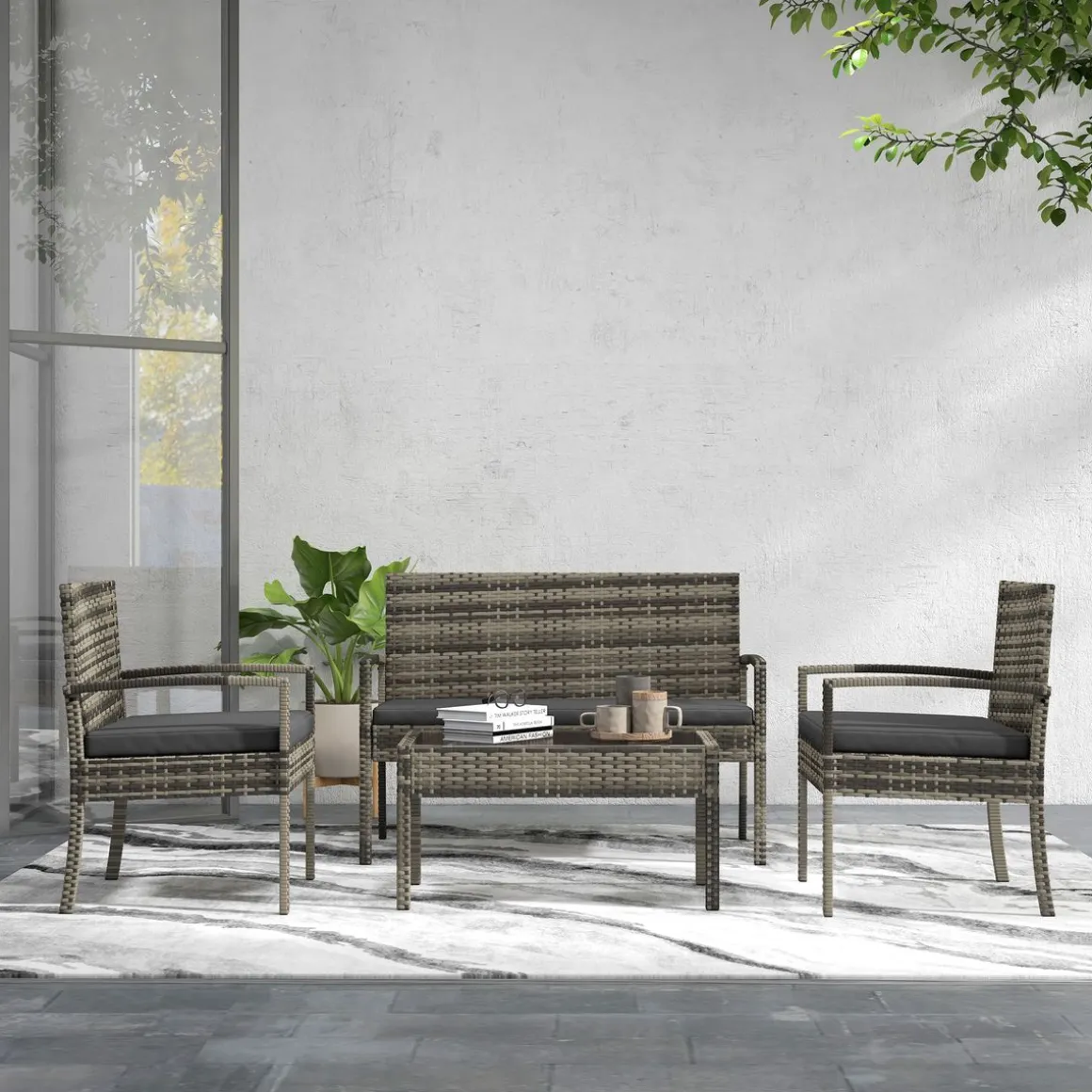 Conjunto de jardín Brilliant Outsunny 3 sillones + 1 mesa gris