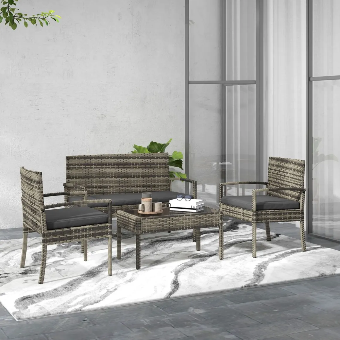 Conjunto de jardín Brilliant Outsunny 3 sillones + 1 mesa gris