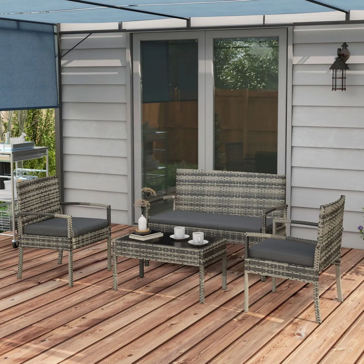 Conjunto de jardín Brilliant Outsunny 3 sillones + 1 mesa gris
