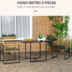 Conjunto de jardín Caty Outsunny 2 sillas + mesa natural/negro