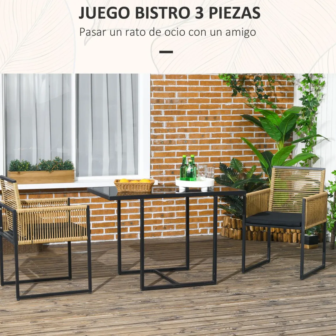 Conjunto de jardín Caty Outsunny 2 sillas + mesa natural/negro
