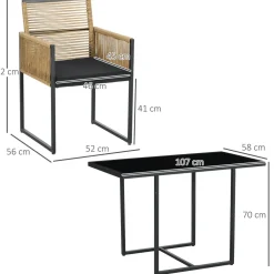 Conjunto de jardín Caty Outsunny 2 sillas + mesa natural/negro