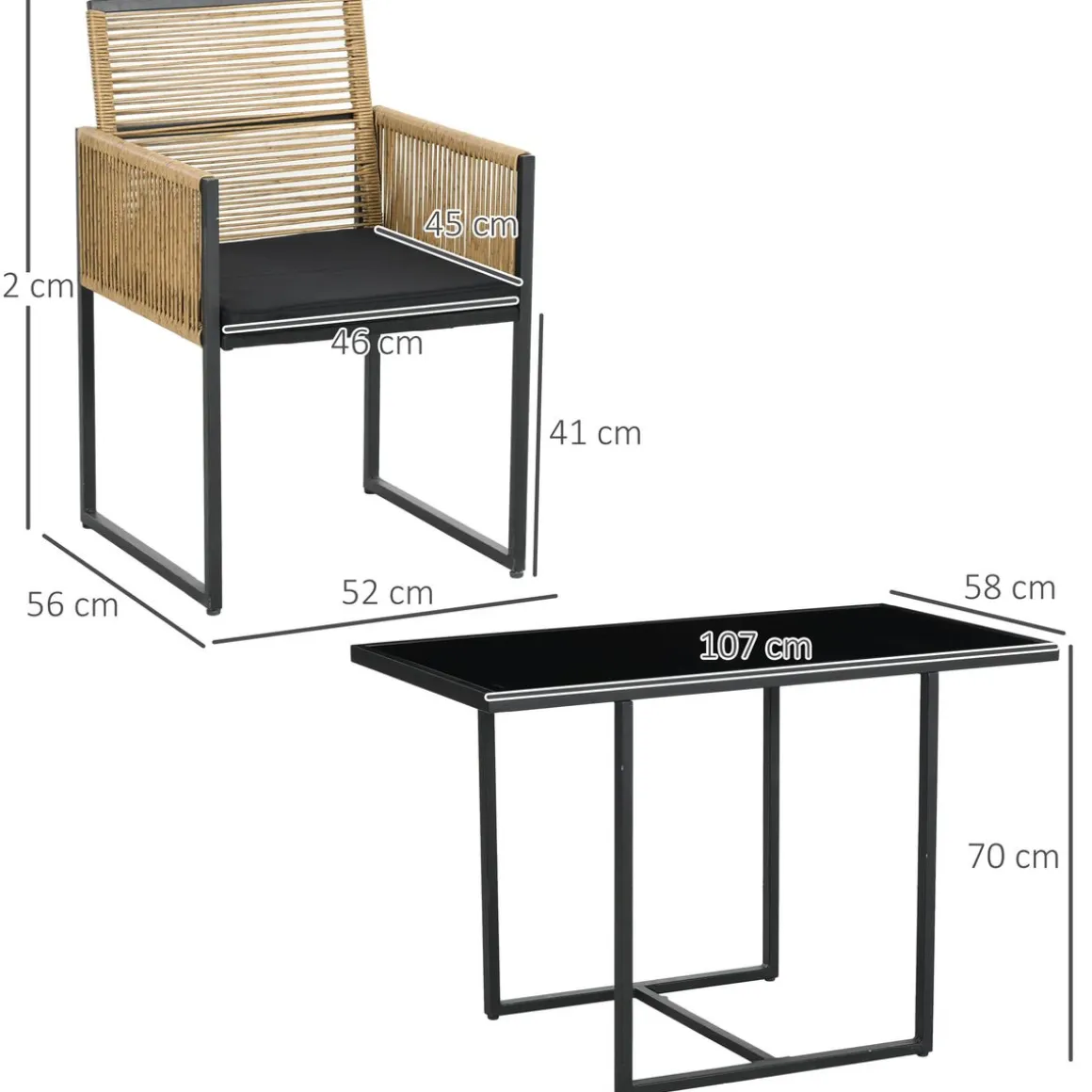 Conjunto de jardín Caty Outsunny 2 sillas + mesa natural/negro