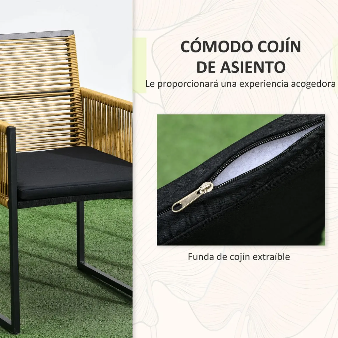 Conjunto de jardín Caty Outsunny 2 sillas + mesa natural/negro