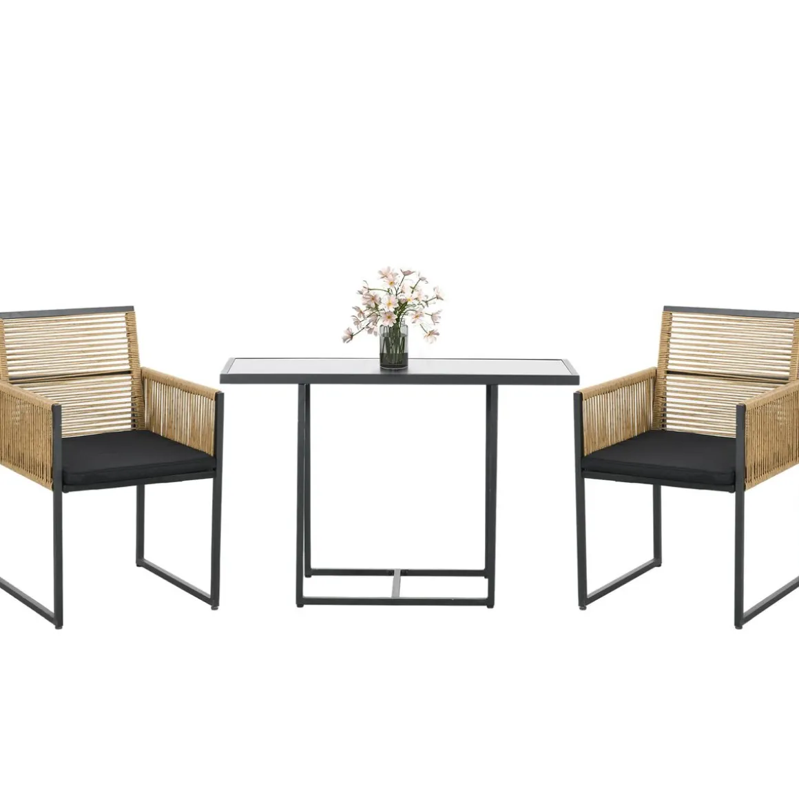 Conjunto de jardín Caty Outsunny 2 sillas + mesa natural/negro