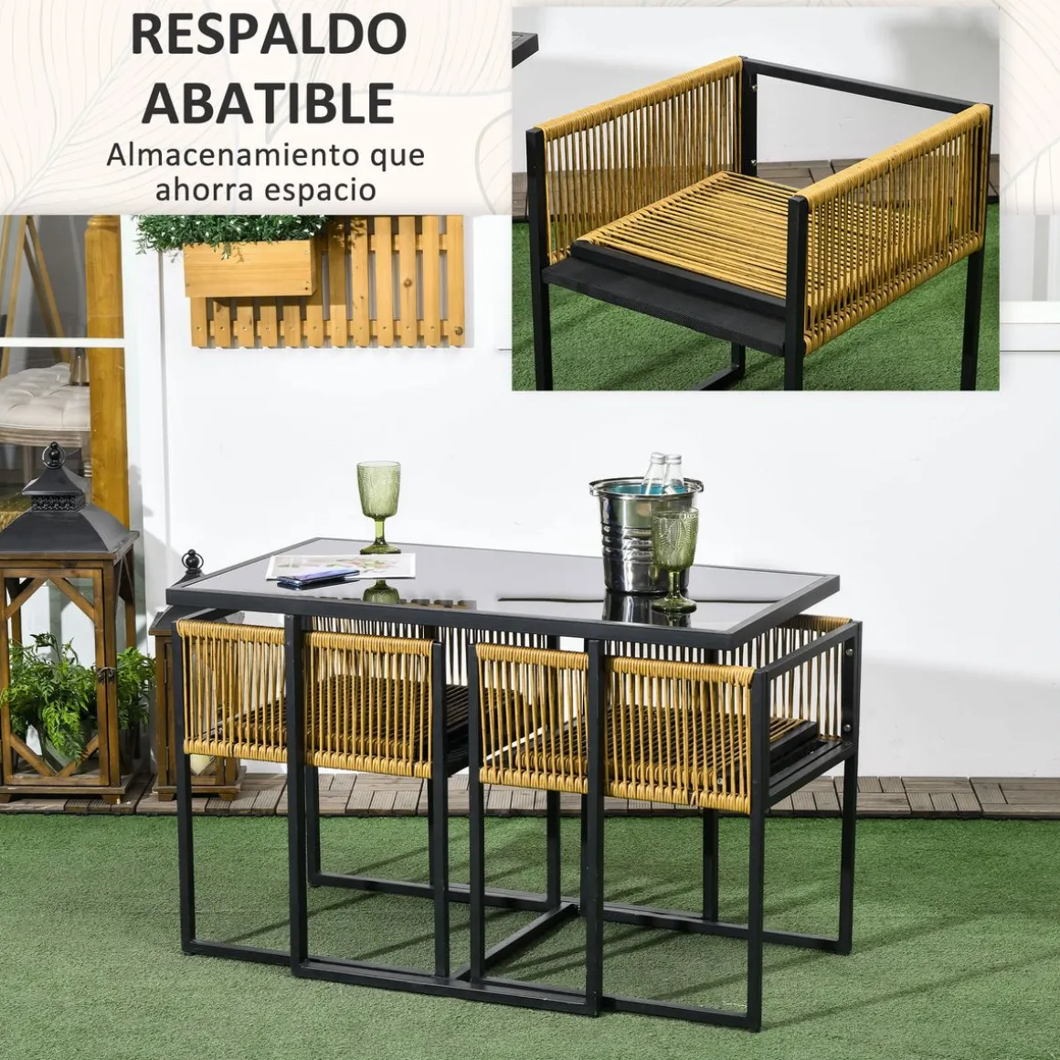 Conjunto de jardín Caty Outsunny 2 sillas + mesa natural/negro