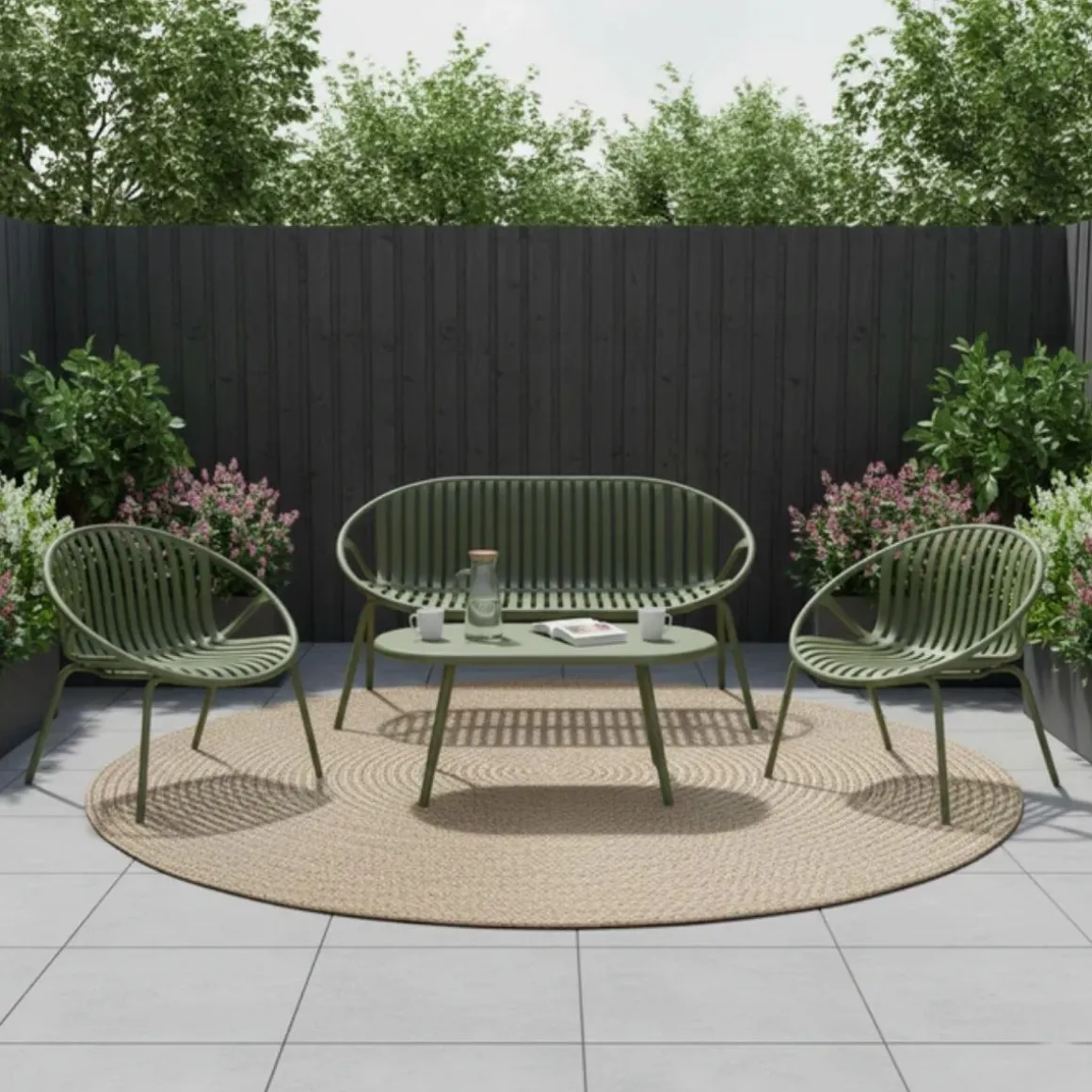 Conjunto de jardín Cosmopolitan sofá + 2 sillones + mesa verde