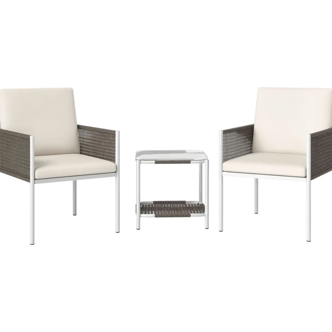 Conjunto de jardín Cozy Outsunny 2 butacas y mesa blanco