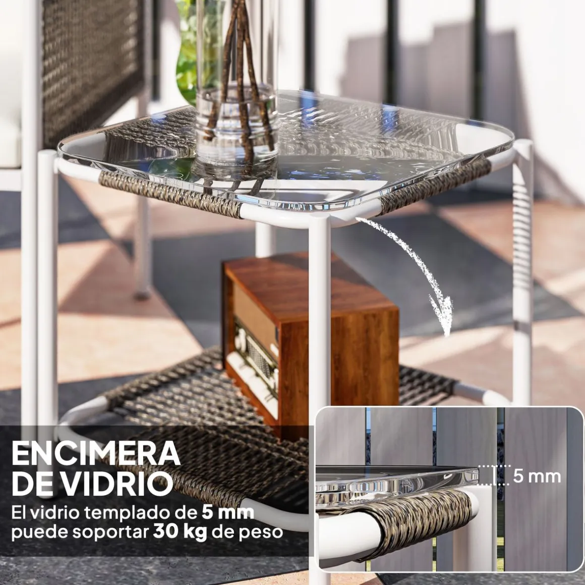 Conjunto de jardín Cozy Outsunny 2 butacas y mesa blanco