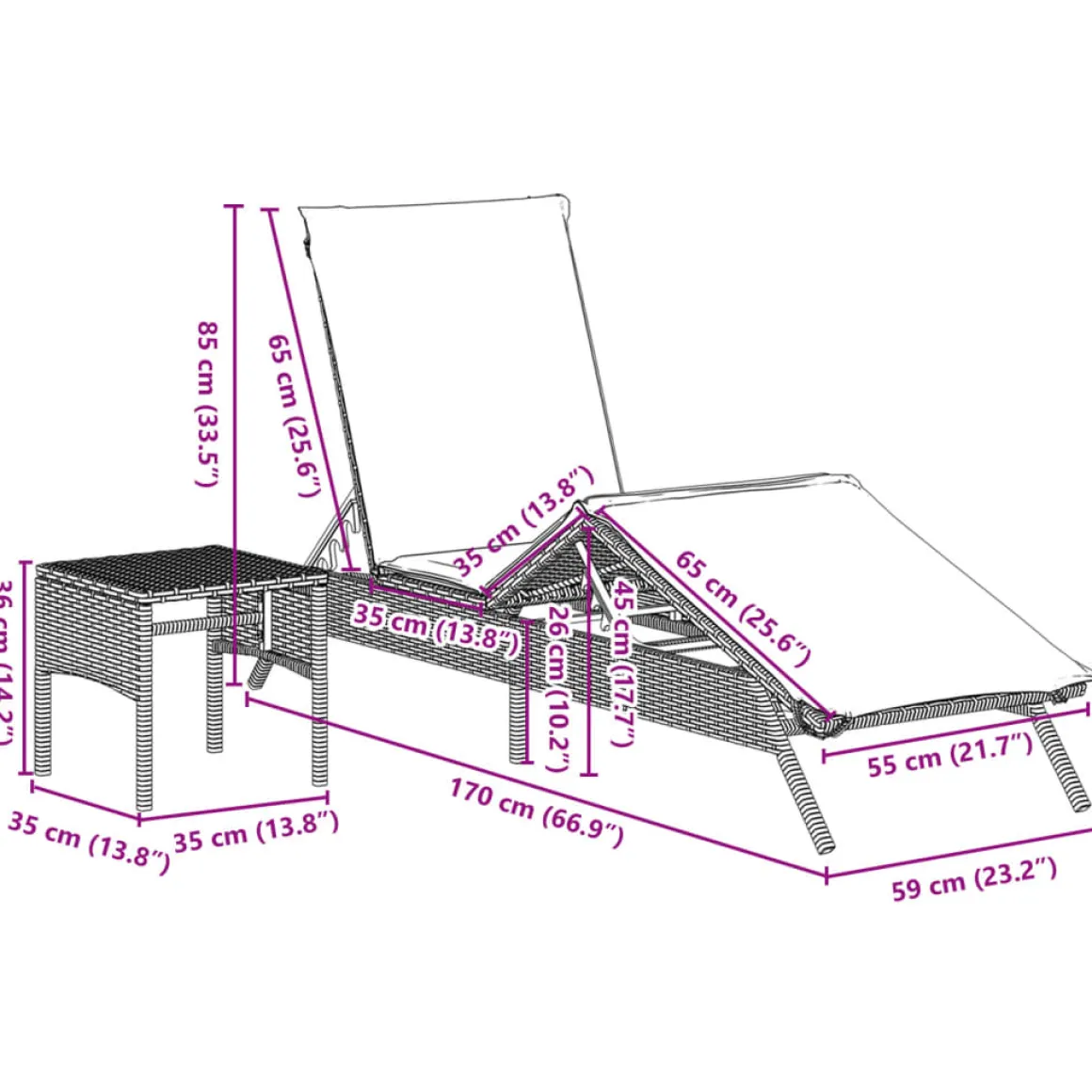 Conjunto de jardín Dalia 2 tumbonas + mesa