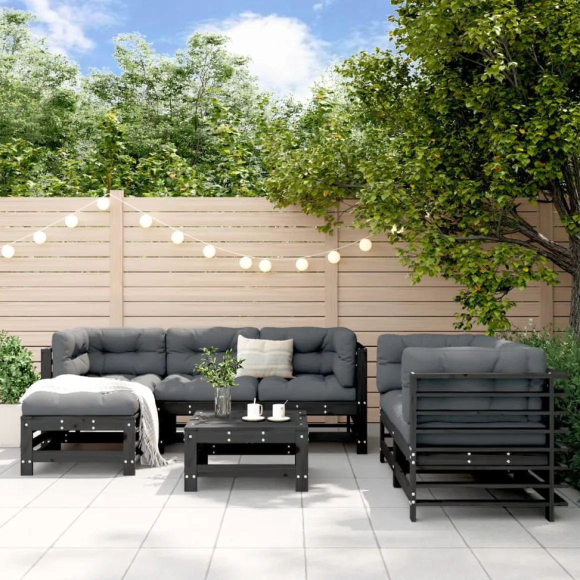 Conjunto de jardín Dumm 7 piezas madera maciza pino