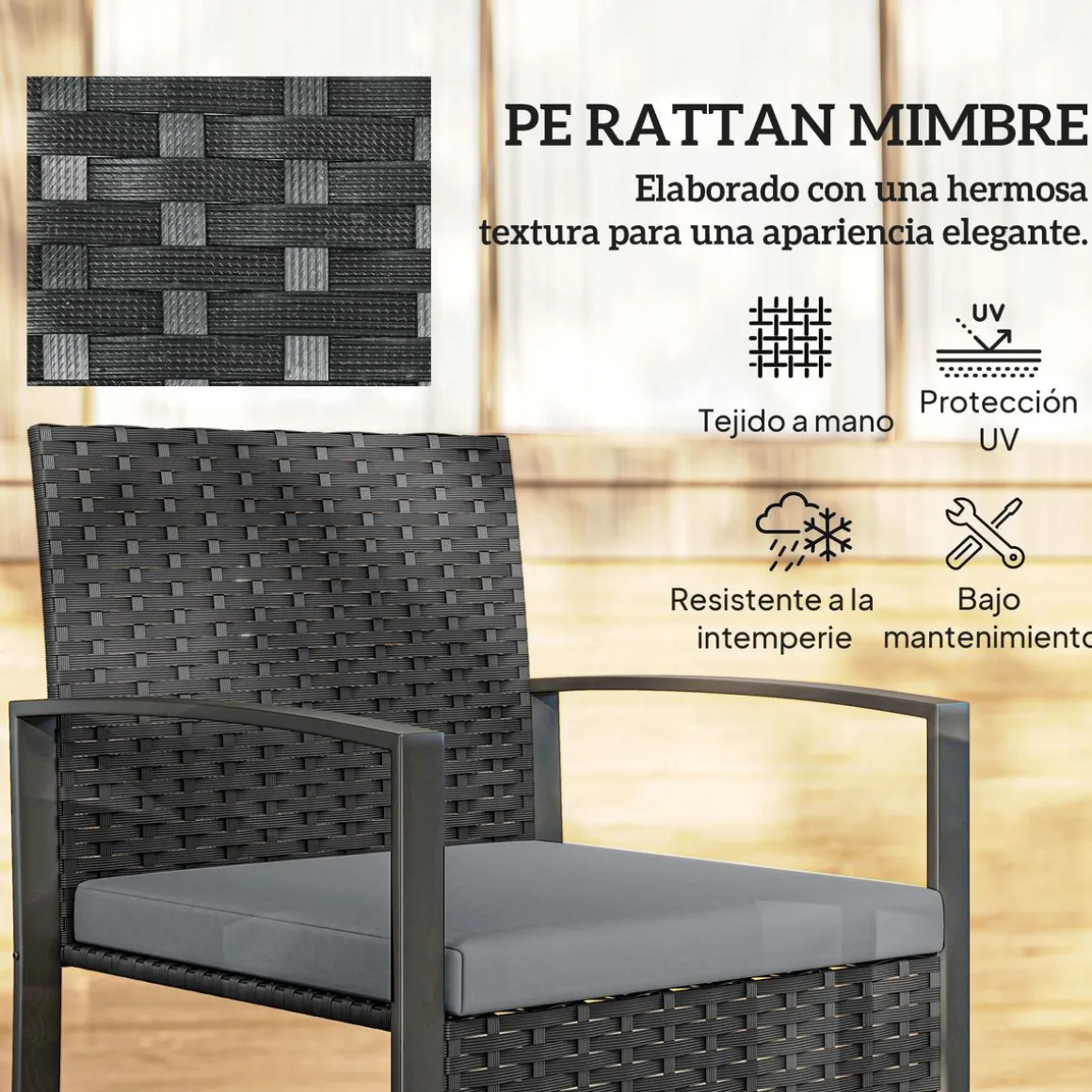 Conjunto de jardín DuoRelax Outsunny 2 sillas y mesa auxiliar