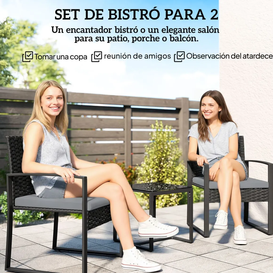 Conjunto de jardín DuoRelax Outsunny 2 sillas y mesa auxiliar